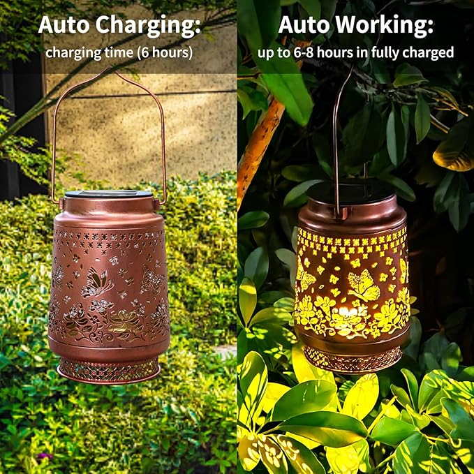 Solar Lantern Lights Outdoor AOSITE Butterfly Solar Lanterns Outdoor Waterproof Metal Solar LED Lights Outside for Backyard, Patio, Yard, Porch, Lawn Camping, Outdoors Decorative,Mothers Day Gifts