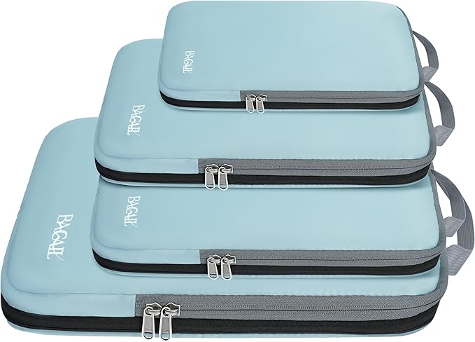 BAGAIL 4 Set/6 Set/8 Set Compression Packing Cubes Travel Accessories Expandable Packing Organizers (Cloth Pattern, 4-Dusty Blue)