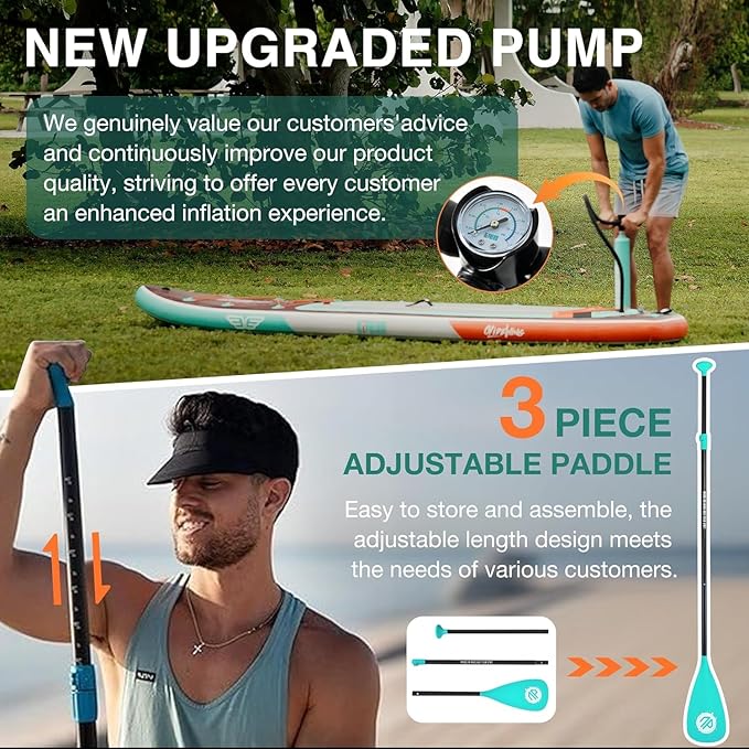 Niphean (Extra Large) Inflatable Paddle Board, SUP for 2+1 People/Family, Stand Up Paddle Board with (Beginner Friendly) StabilTrac Fin, Waterproof Phone Pouch, Paddle Boards for Adults, Gift Ideas