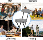 Cushioned Padded Folding Stools, Folding Bar Stool with Backrest, 220lb Capacity, 19 Inch Collapsible Round Portable Foldable Chair for Outdoor Indoor Kitchen Camping Fishing (Grey, 2 Pack)