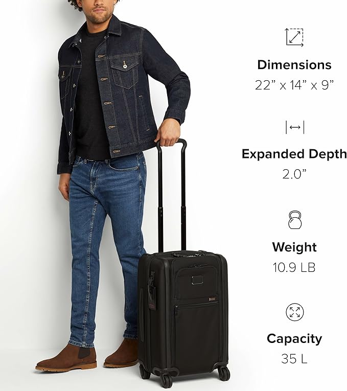 TUMI - Alpha International Expandable 4 Wheeled Carry-On - Rolling Carry On Suitcase for Domestic & International Travel - Black