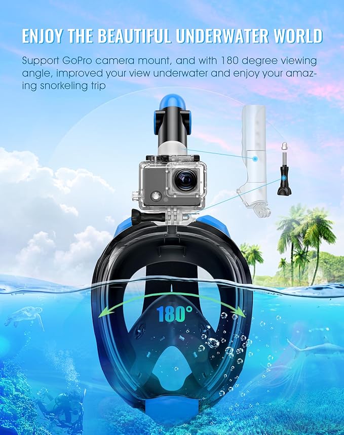 Greatever G2 Snorkeling Gear for Adults 2PCS, Full Face Snorkel Mask with Dry Top Snorkel,Anti-Leak & Anti-Fog Snorkel Mask Adult,Foldable Snorkeling Mask with Camera Mount mesh Bag