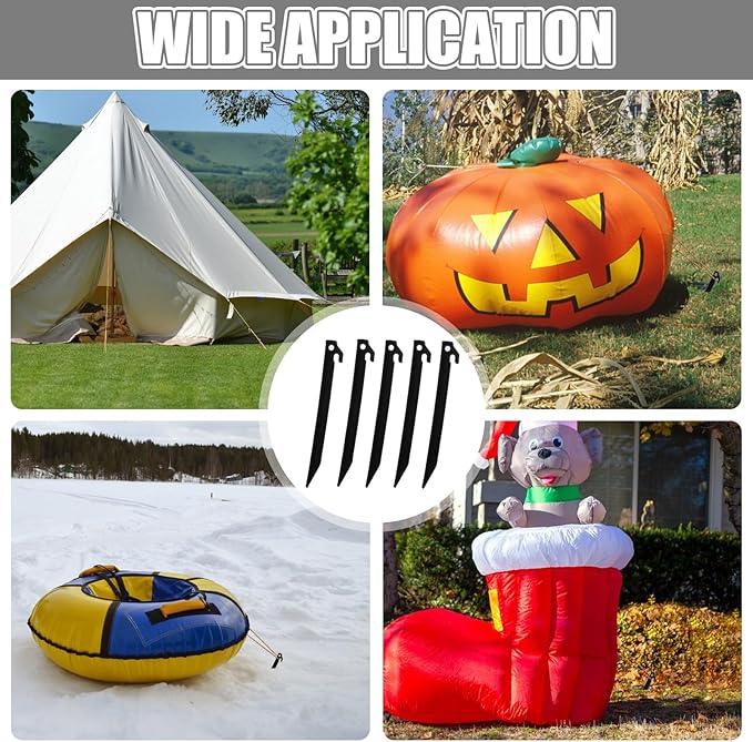 50 Pcs Plastic Tent Stakes 9 Inch Heavy Duty Tent Pegs Spike Hook Stakes Light Safe Tent Stakes, Plastic Inflatable Stakes for Halloween Christmas Garden Decorations Camping Outdoor Lawn Tarp
