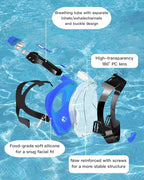 Full Face Snorkel Mask for Adults with Dry Top System 180 Degree Panoramic View Snorkeling Gear with Camera Mount Safe Breathing Anti-Leak Anti-Fog