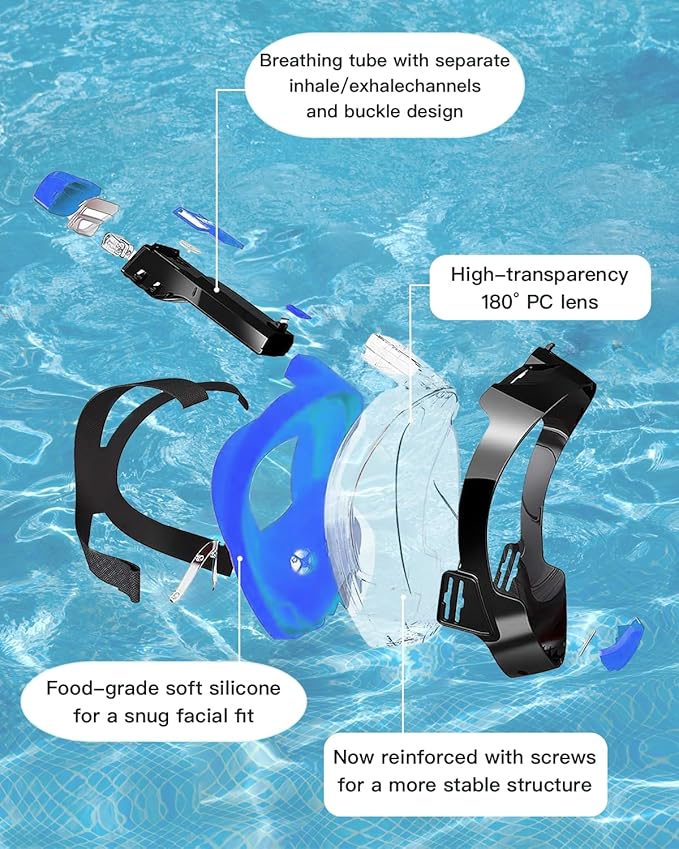 Full Face Snorkel Mask for Adults with Dry Top System 180 Degree Panoramic View Snorkeling Gear with Camera Mount Safe Breathing Anti-Leak Anti-Fog