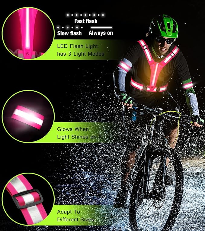 Led Light Up Running Vest Reflective Vest for Runners Night Walking, Rechargeable LED Reflective Running Vest High Visibility with Adjustable Waist/Shoulde, Reflective Armband for Women Men