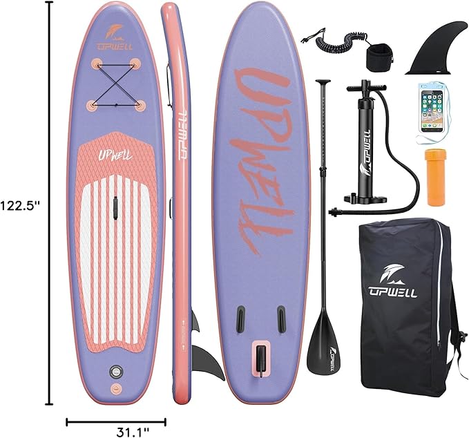 UPWELL 11’6”/11'2”/11'/10'8”/10'6”/10'2” Inflatable Stand Up Paddle Board with sup Accessories Including Backpack, Repairing Kits, Non-Slip Deck, Leash, 3 Fins, Paddle and Hand Pump