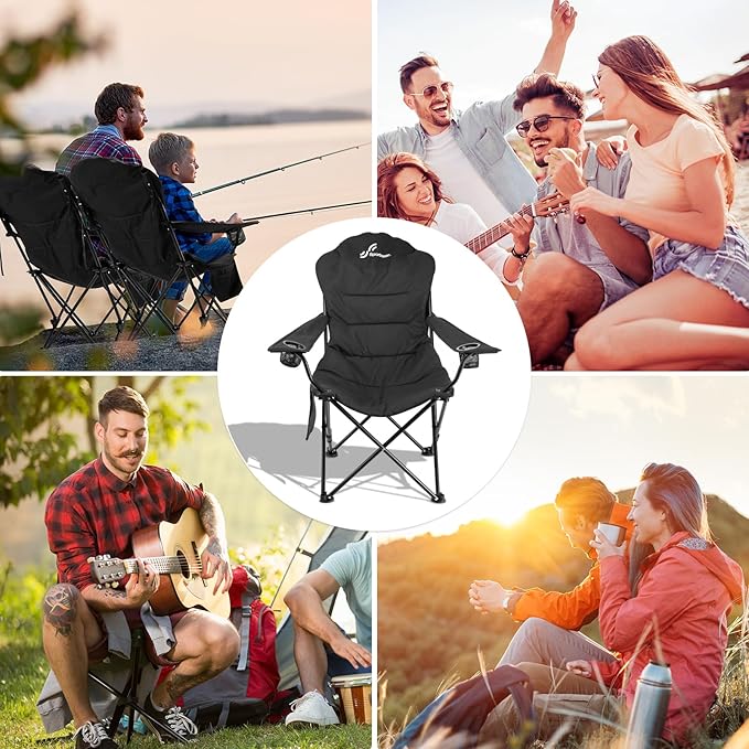 Sportneer Folding Camping Chair: 3 Adjustable Angle Camping Chair with Backrest Headrest & Carry Bag - Portable Folding Chair for Camping Outdoor, 1 Pack