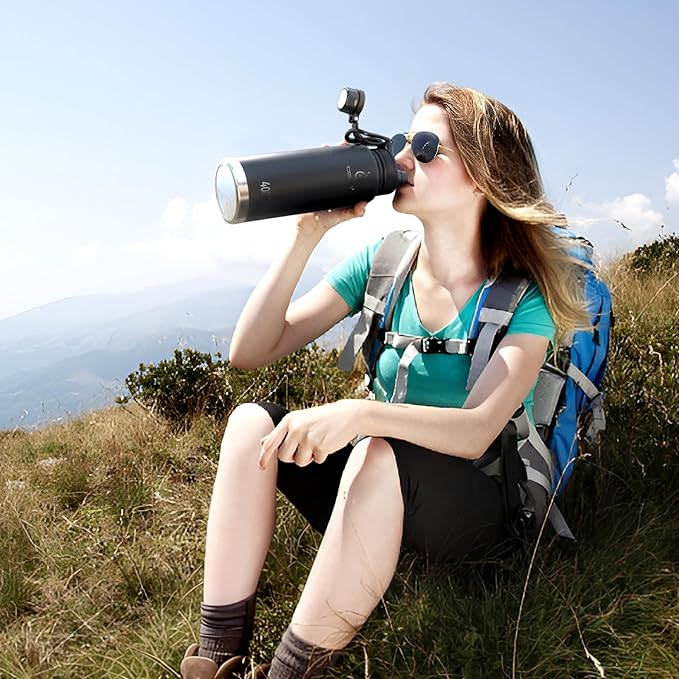 IDEUS Insulated Stainless Steel Water Bottle with 2 Leak-Proof Lids, Thermal Water Flask for Hiking Biking, 40oz, Black