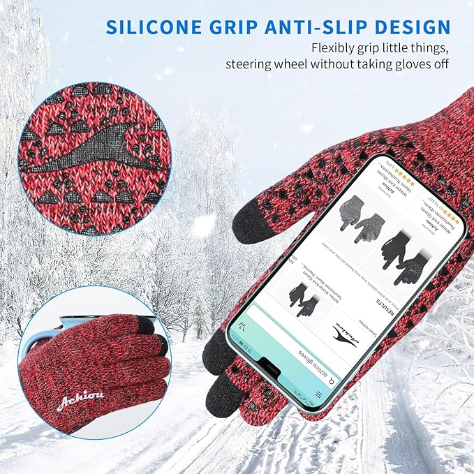 Achiou Winter Gloves, Glove for Men Women, Upgraded Touch Screen Texting Warm Running with Thermal Soft Knit Lining