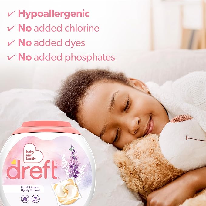 Dreft Laundry Detergent XL Pacs, Light Scent, Lavender, 18 Count