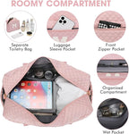 Initial Travel Duffle Bag for Women - Pink Personalized Weekender bags Overnight Bag with Shoe Compartment & Wet Pocket Weekend Tote Bags with Toiletry Bag Monogram Christmas Gifts (Letter M)