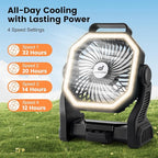 Odoland Rechargeable Camping Fan, 20000mAh Battery Fans with LED Lantern for Tent Car Beach Storm, Portable Ventilador Recargable Light Desk Fan for Picnic Power Outage Hurricane, Black