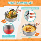KingCamp Camping Cookware, Lightweight Cook Set Non-Stick Stainless Steel Essentials Mess Kit with Pot Pan Cups Plates Forks Knives Spoons for Camping Backpacking Outdoor Picnic