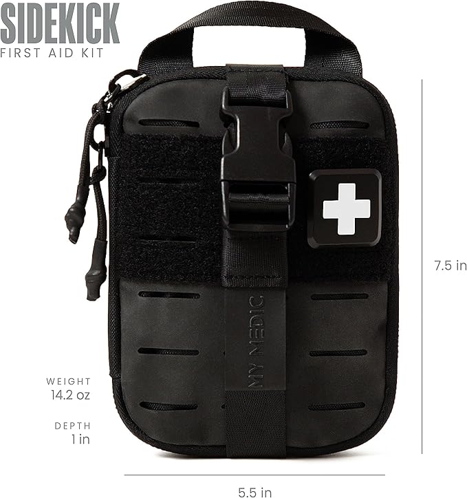 My Medic Sidekick - Camping Hiking and Backpacking First Aid Kit - 70 Items - HSA and FSA Eligible - Small Ifak Great For Travel or Motorcycle - Portable Emergency Kit – Black