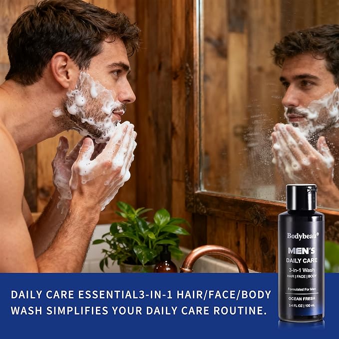 Gift for Men, 7-Piece Bath and Body Spa Gift Set, Men's Skin Care Includes 3-in-1 Face Wash, Handmade Soap, Body Mist, Lotion, Shower Sponge & Travel Bag-Gifts for Dad, Husband, Boyfriend and Friends