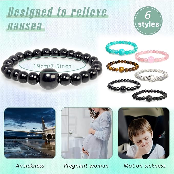 Hion Motion Sickness Bands Anti Nausea Acupressure Wristband Anti Nausea Bracelet for Motion Sickness and Morning Sickness（YC-SL-6PCS-aAY-1）