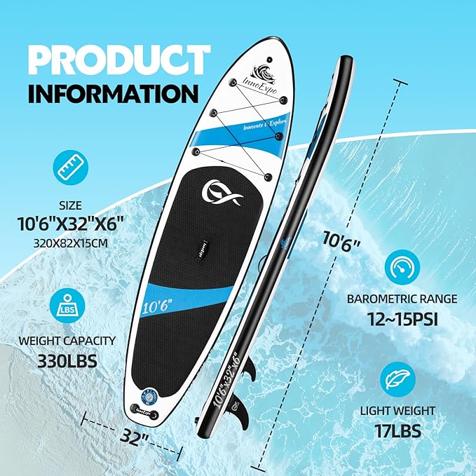 InnoExpo Inflatable Stand Up Paddle Boards with Premium Accessories, Wide Stable SUP Paddle Board Design, Non-Slip Comfort Deck for Youth & Adults