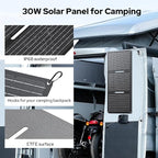 30W Solar Panel Charger YT30 Foldable Solar Panel IP65 Waterproof Solar Charger with QC3.0 USB & DC Output(10 Connectors) 24% High Efficiency for Outdoor Camping