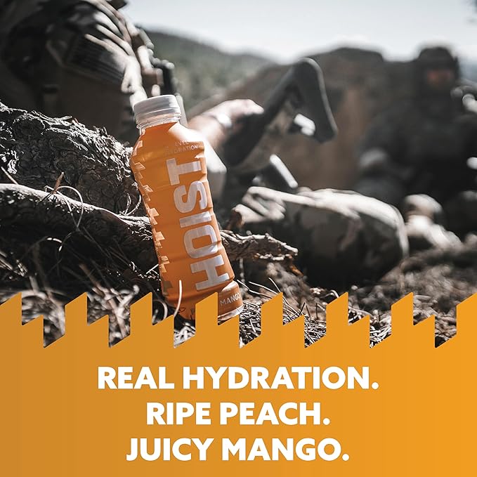 HOIST Premium Military Hydration Electrolyte Drink, Powerful IV-Level Hydration, Clinically Proven Performance Drink, Peach Mango, 16 Fl Oz (Pack of 12)