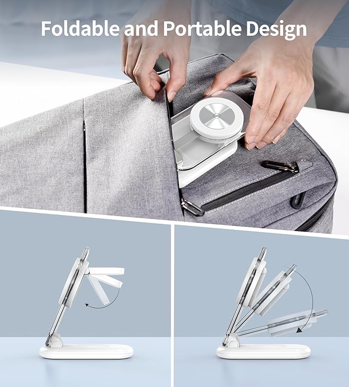 3 in 1 Magnetic Wireless Charging Station for Apple Devices, Fast Foldable Travel Mag-Safe Charger Stand with Night Light for iPhone 17 16 15 14 13 12 Series, Apple Watch/AirPods Pro, White