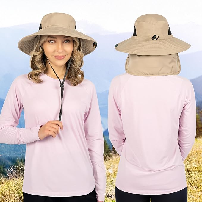 SUN CUBE Wide Brim Sun Hat Men Women, Fishing Hats Sun UV Protection, Mens Hiking Bucket Hat Safari Beach Boonie, UPF 50+