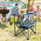 Folding Beach Table, Camping Table for Sand with Insulated Cooler Storage & 4 Cup Holders, Portable Pop Up Picnic Table, Lightweight Side Table for Outdoor