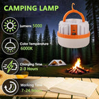 LED Camping Lantern,Scalable Foldable Camping Lamp with Digital Display Screen 5000 Lumens Rechargeable Emergency Light, 3000mAh Battery, White and Orange (Orange, 7W 3000mAh)
