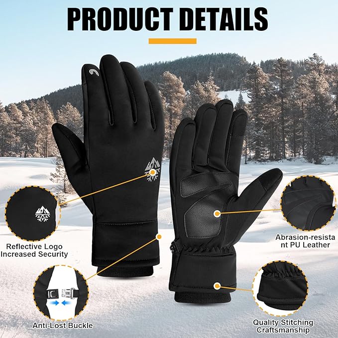 Pixel Panda Winter Gloves for Men Women Warm Touchscreen Gloves for Cold Weather Thin Water-Resistant Windproof Non-Slip Gloves for Cycling, Driving, Running, Hiking