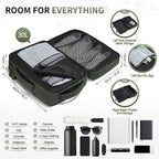 Lay Flat Carry on Travel Backpack, 30L Airline Approved, Fits 16" Laptop, USB-C & USB-A, Water Resistant, Green
