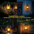 Solar Lantern Outdoor Indoor Use – Hanging Solar Lights with Realistic Flickering Flameless Candle, Weatherproof for Garden Decor, Patios, Trees, and Lawns (Black, 2 Pack)