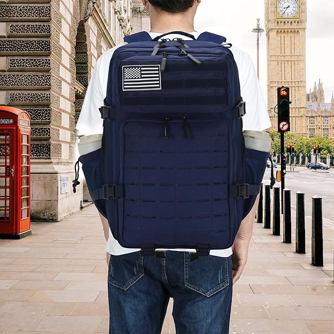 Sparklekle Military Tactical Backpack 45L 3 Day Assault Pack Waterproof Molle Hiking Rucksack for Men and Women (Blue)