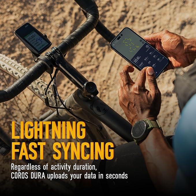 COROS DURA Solar GPS Bike Computer, 120-Hour GPS Battery Life, Solar Charging, 2.7" MIP Color Touchscreen, Fast Data Sync, Turn-by-Turn Navigation, Dual-Freq GPS, Strava, Ride with GPS, Komoot Routes