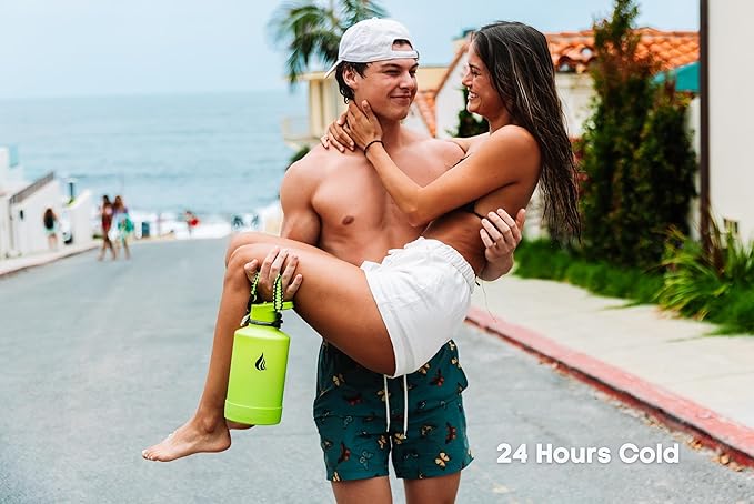 HYDRO CELL Stainless Steel Insulated Water Bottle with Straw - For Cold & Hot Drinks - Metal Vacuum Flask with Screw Cap and Modern Leakproof Sport Thermos for Adults (Neon 64oz)