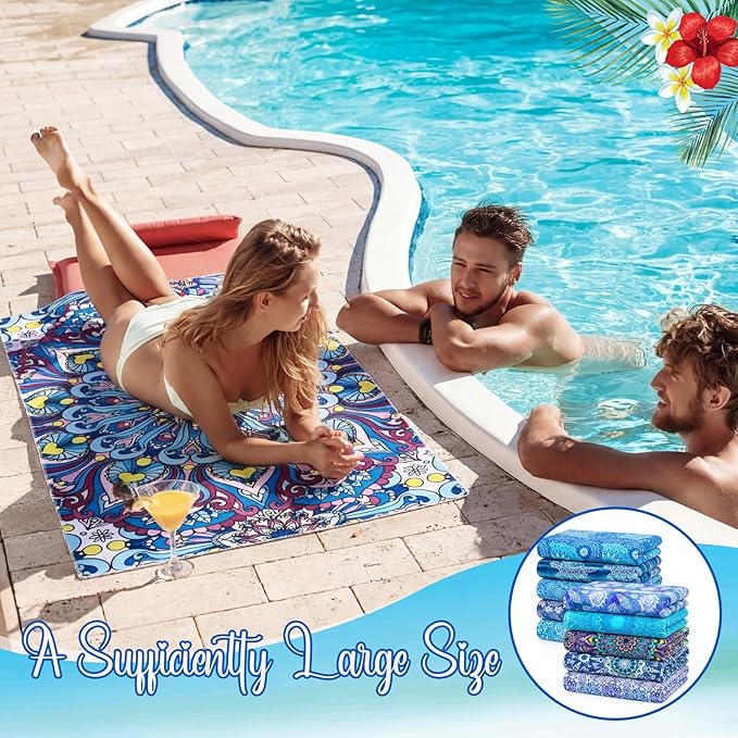 EBOOT 10 Pack Oversized Beach Towel Set Extra Large Pool Towels Microfiber Quick Dry Swim Blanket for Adult Women Men Face Hand Body Bath Travel Pool(Ocean Blue,28 x 59 Inch,Boho Ocean Style)