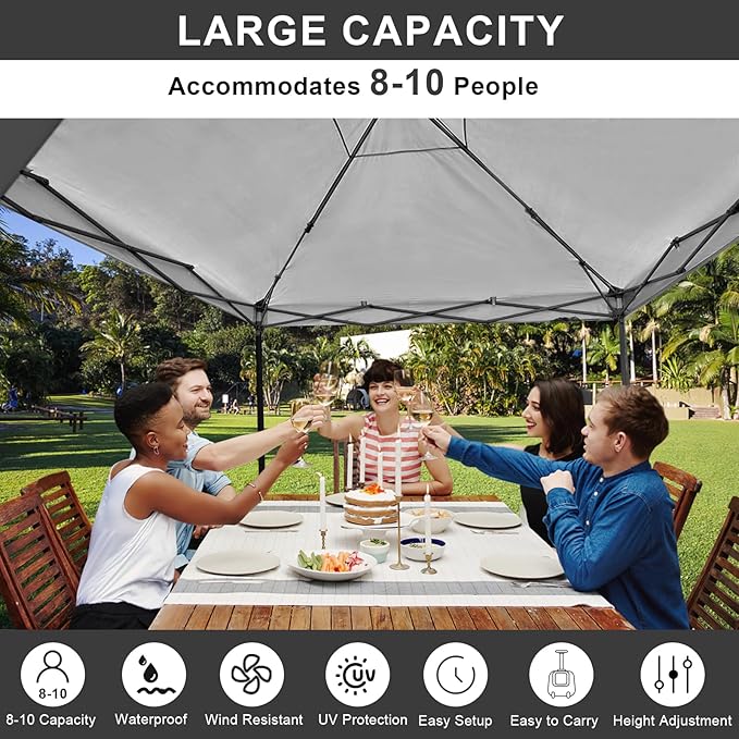 KAMPKEEPER 10x10 Pop Up Canopy Tent with Sidewall - Easy Setup Sun Shelter, Outdoor Shade with Vented Roof for Backyard | UV & Rain Portable Instant Camping Beach Canopy Tents (Black)
