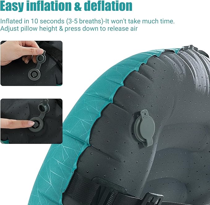 HOMBYS Beach Pillow Inflatable Camping Pillow Pool Pillow-Won’t Blow Away on Windy Beaches, Soft & Durable, Foldable and Portable, with Straps and Sandbag.(Blue, 17"x12.6"x4.7")