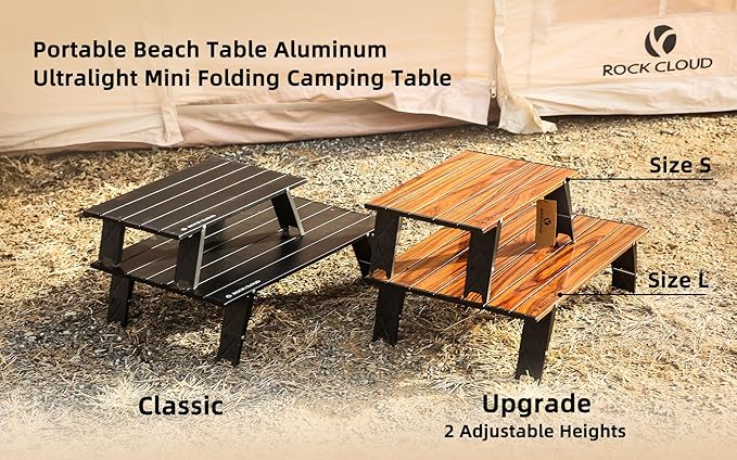 ROCK CLOUD Ultralight Folding Beach Table Adjust Height Aluminum Portable Mini Camping Table