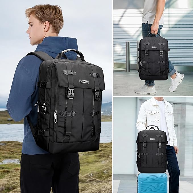 WITZMAN Travel Laptop Backpack for Men Fit 16 inch Computer Carry-on Airline Approved with USB Charging Port(B716 Black)