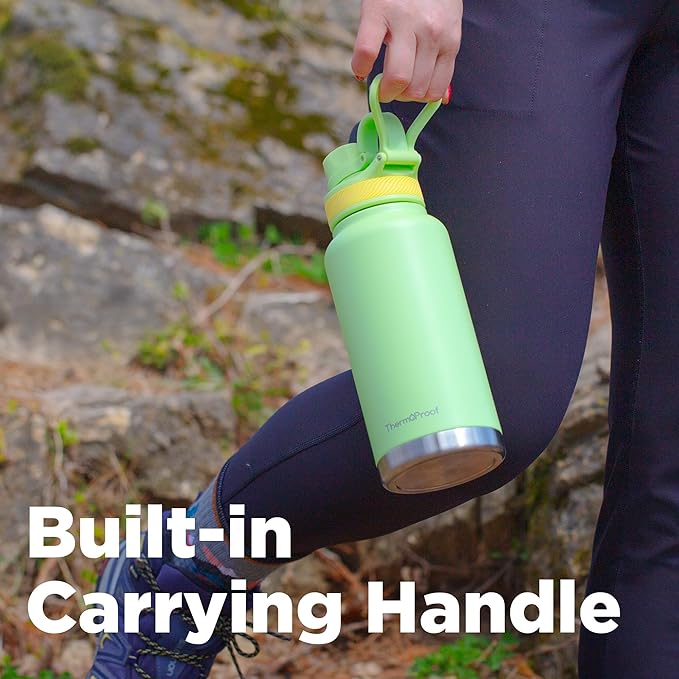 ThermoProof Double-Walled Vacuum Insulated Stainless Steel Water Bottle - Wide Mouth Canteen, Spout & Straw Lids, Dishwasher Safe, Reusable, Leakproof, Hot & Cold for Men, Women & Kids - 32oz, Taupe