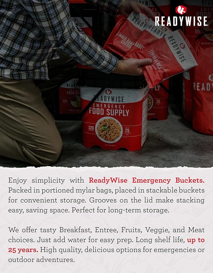 ReadyWise Emergency Food Supply - 720 Servings, 6 Buckets, Freeze Dried & Dehydrated Package of Long Term Meals, Survival Kit for Camping, Prepper Food Storage Supplies, up to 25 Year Shelf Life