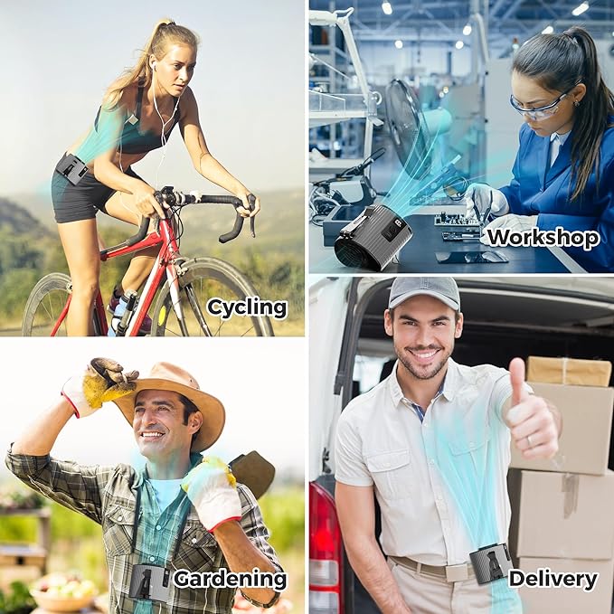 KITWLEMEN Portable Waist Fan - Personal Clip on Belt Fan, 5 Speeds 20H Cooling, Rechargeable Battery Operated, Wearable with Lanyard for Camping, Travel, Jobsite (Gray)