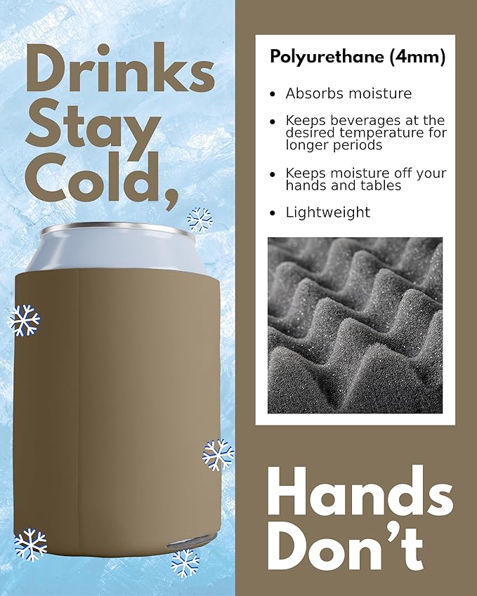 PartyPrints 1000 Pack Taupe Blank Can Cooler Sleeves, Customizable Bulk Can Coolers, Extra-Thick Collapsible Drink Insulator Sleeve, Beer Can Coolers for Party Beverages