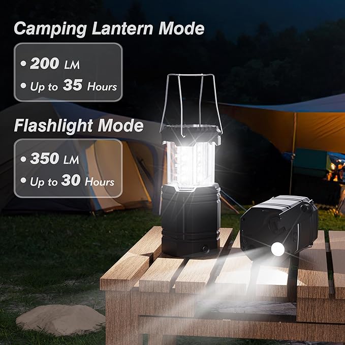 3000mAh Large Capacity Hand Crank Solar Camping Lantern, Portable Ultra Bright LED Torch, 23-26 Hours Running Time, USB Charger, Electronic Lantern for Outdoor