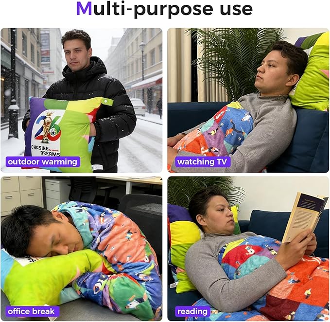 3 in 1 Travel Pillow Blanket Set with Removable Flannel Blanket Throw,Hand Warmer Pockets,Pillow (Color3, 60in*79in)