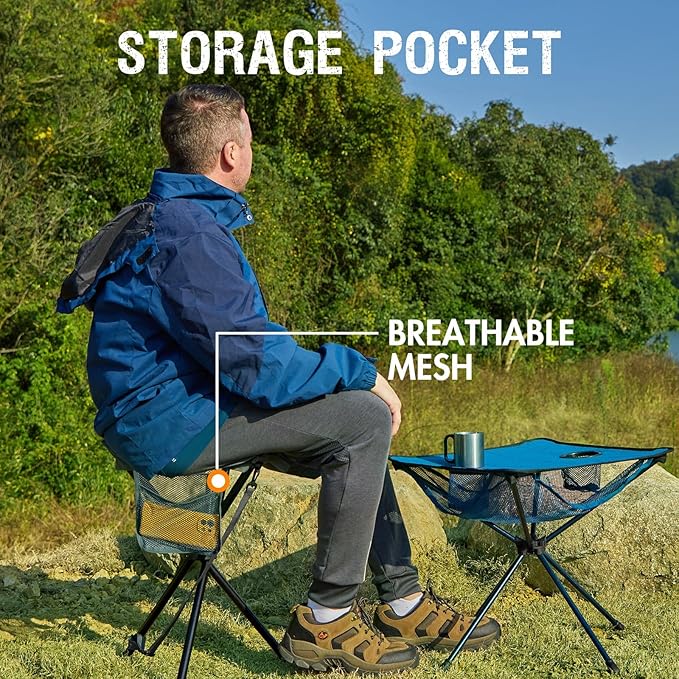 Portal Folding Camping Stool Portable Foldable Tripod Seat for Hiking Hunting Walking Fishing Travel Outdoors with Side Pockets Sturdy Steel Legs Support Up to 225 LBS