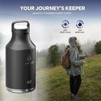 IDEUS Insulated Stainless Steel Water Bottle with 2 Leak-Proof Lids, Thermal Water Flask for Hiking Biking, 64oz, Black