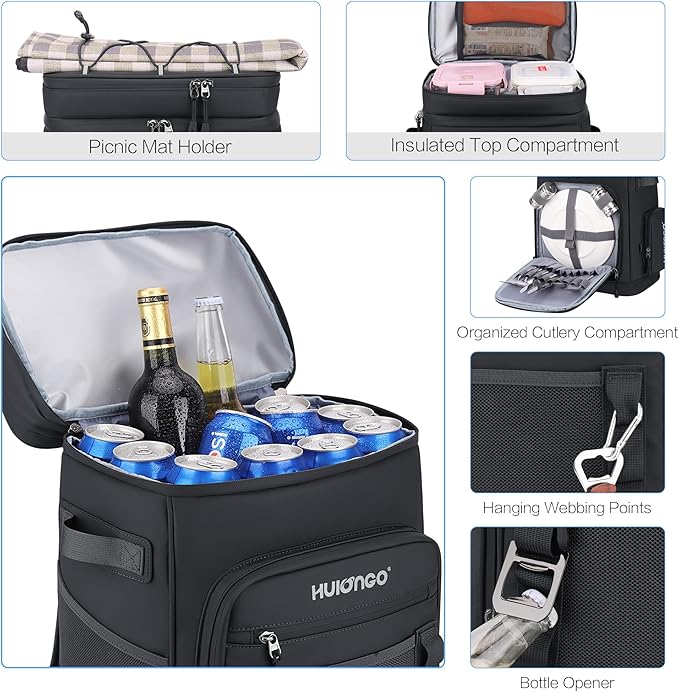 Large Waterproof Insulated Cooler Backpack for Men & Women, Leak Proof Cooler Backpack for Camping, Beach, Fishing, Picnic, Travel, Outdoor, 30L, 48Cans