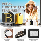 Personalized Initial Luggage Tags for Suitcase TSA Approved, Black Leather Cute Luggage Tag with Privacy Cover Name Card, Embroidered Custom Luggage Tags Travel Backpack Tags Gifts for Women Kids(B)