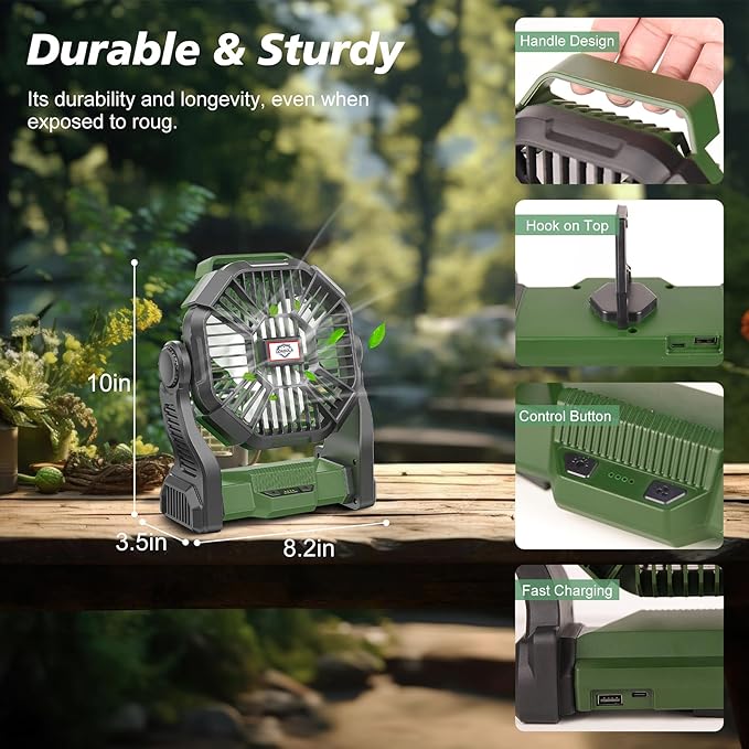 Portable Fan Rechargeable, 25400mAh Cordless Battery Powered Fan with LED Lantern, USB C Battery Operated for Travel Bedroom Home Camping Tent Office Beach Desk Fishing Table